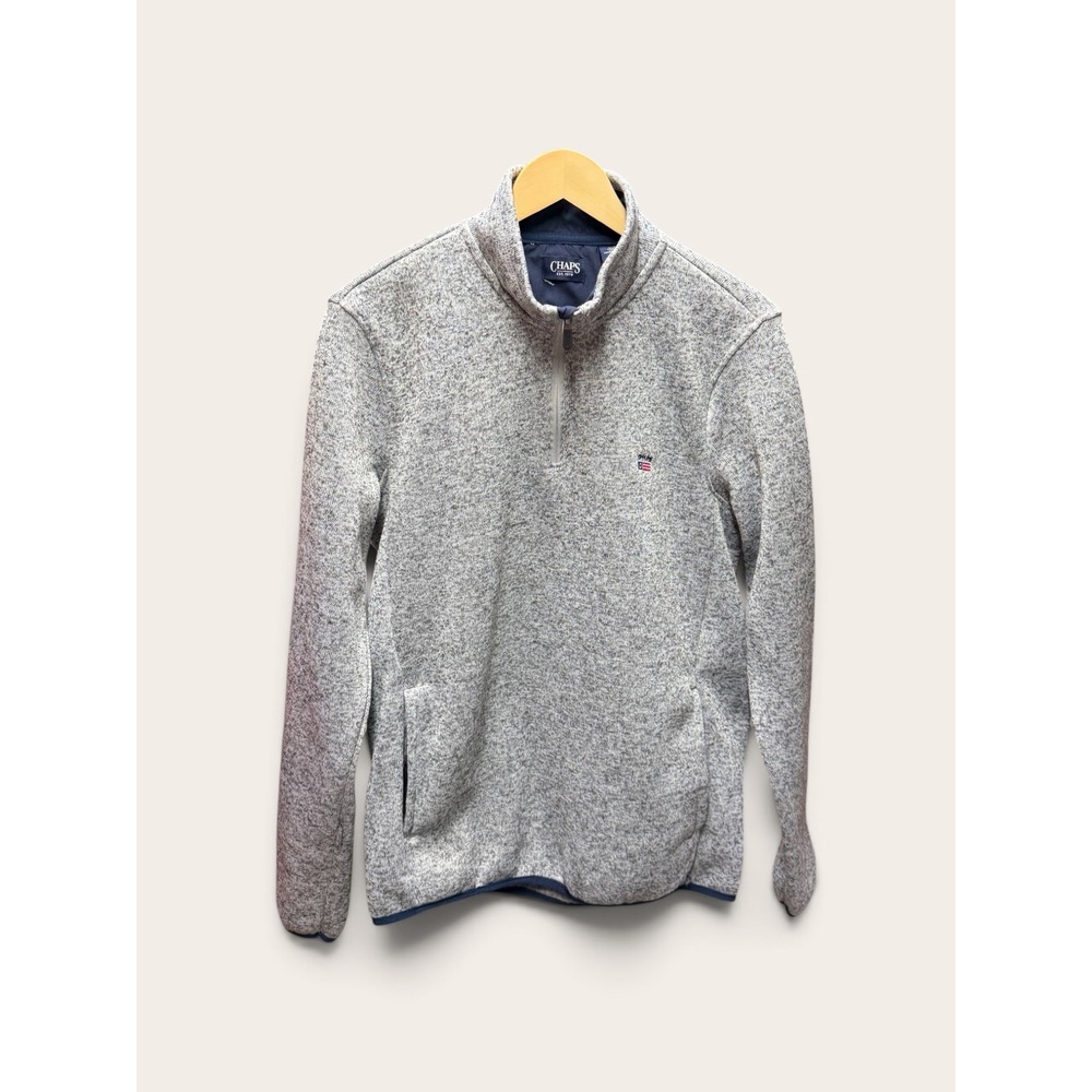 Chaps Mens Gray Marl Quarter Zip Pullover Sweater Mock Neck Large